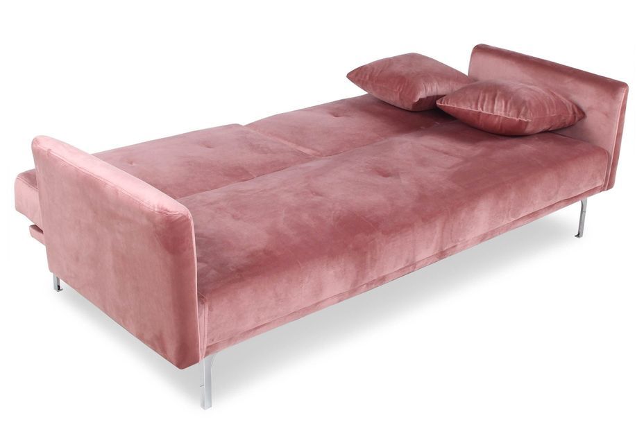 Canapé lit 3 places velours rose et pieds métal gris Mindy - Photo n°3