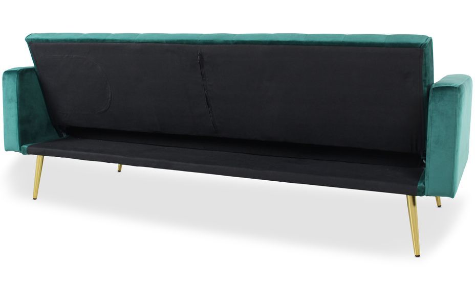 Canapé lit 3 places velours vert et pieds métal doré Justine 175 cm - Photo n°6