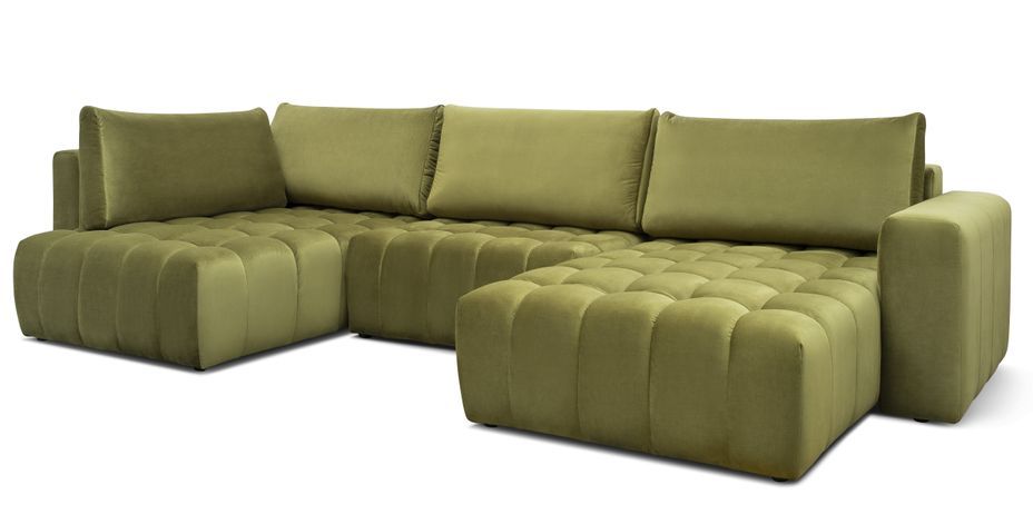 Canapé panoramique convertible design capitonné velours beige méridienne droite Boston 350 cm - Photo n°3