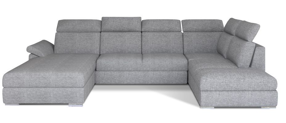 Canapé panoramique convertible tissu gris clair coffre de rangement à gauche Levano 330 cm - Photo n°1