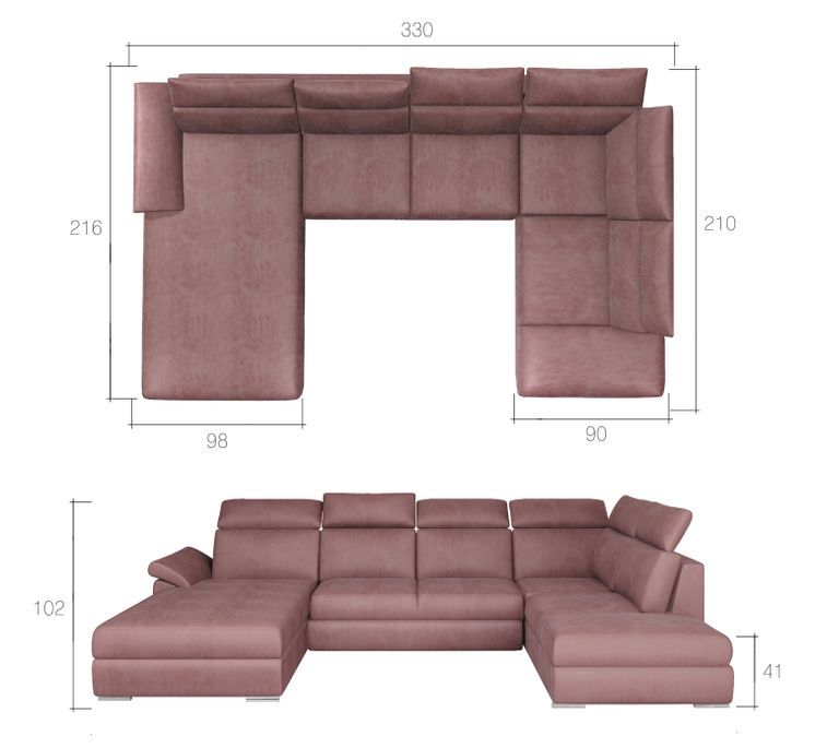 Canapé panoramique convertible tissu gris clair coffre de rangement à gauche Levano 330 cm - Photo n°21