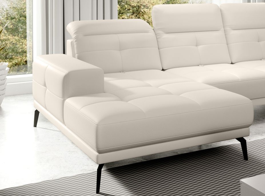 Canapé panoramique moderne simili cuir beige clair angle droit Versus 350 cm - Photo n°3