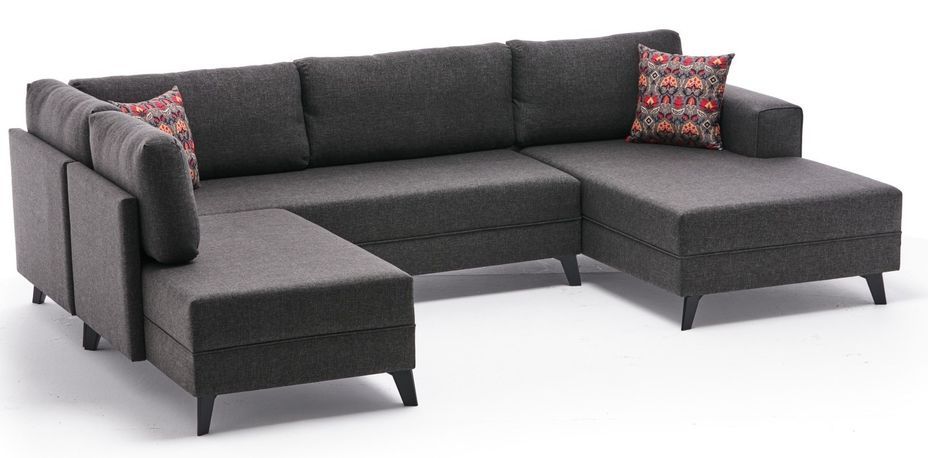 Canapé panoramique tissu anthracite méridiennes modulables Kinju 305 cm - Photo n°1