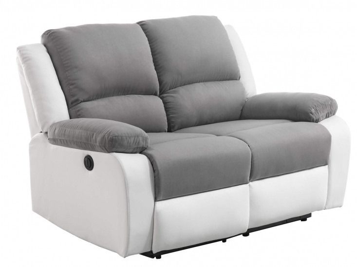 Canapé de relaxation électrique 2 places simili cuir blanc et microfibre gris Confort - Photo n°3