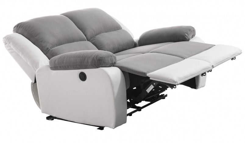 Canapé de relaxation électrique 2 places simili cuir blanc et microfibre gris Confort - Photo n°4