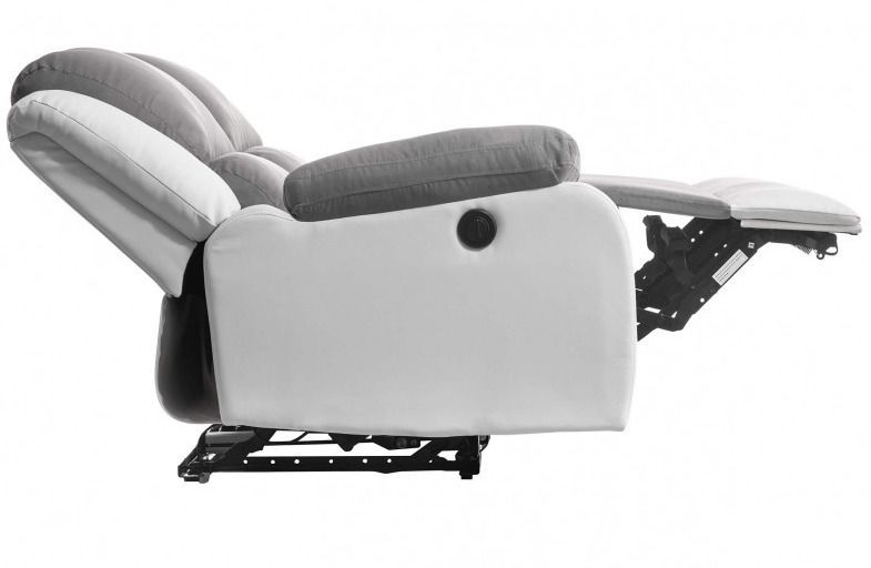 Canapé de relaxation électrique 2 places simili cuir blanc et microfibre gris Confort - Photo n°6