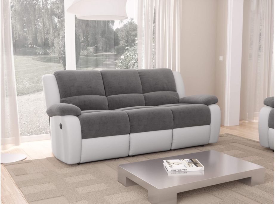 Canapé relaxation électrique 3 places simili cuir blanc et microfibre gris Confort - Photo n°6
