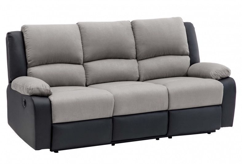 Canapé relaxation électrique 3 places simili cuir noir et microfibre gris Confort - Photo n°2
