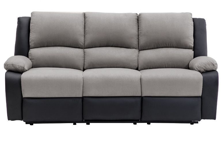 Canapé relaxation électrique 3 places simili cuir noir et microfibre gris Confort - Photo n°1