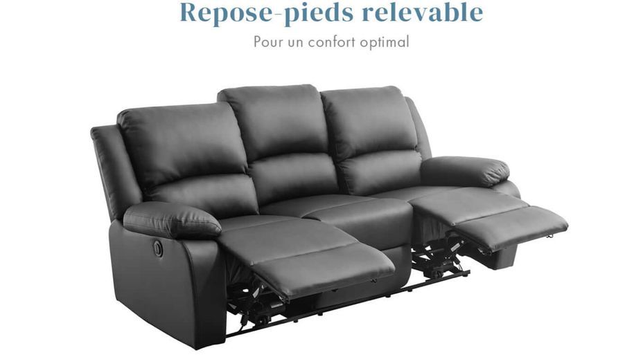 Canapé relaxation électrique 3 places simili cuir noir et microfibre gris Confort - Photo n°10