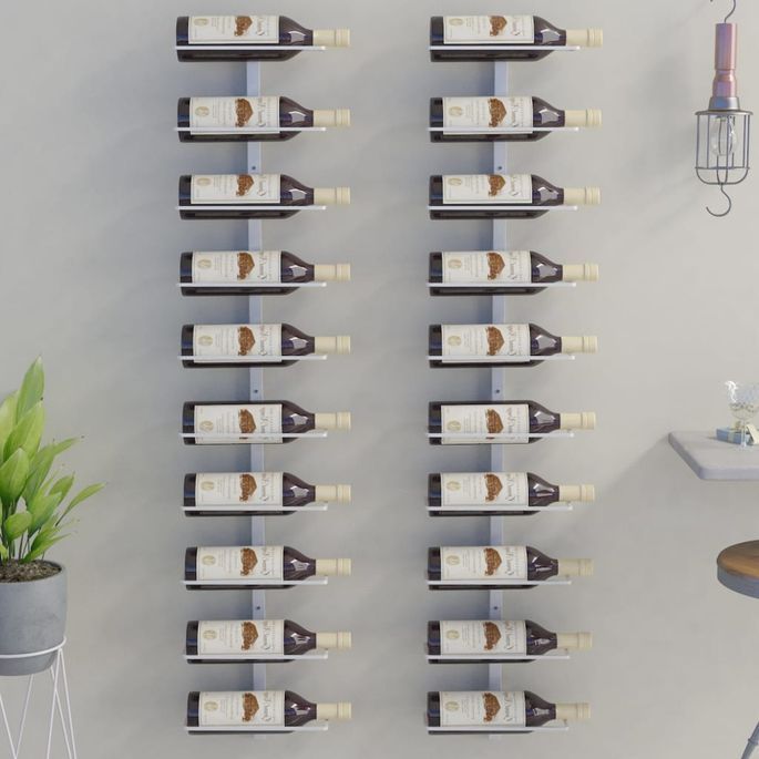 Casier à vin mural pour 10 bouteilles 2 pcs Blanc Métal - Photo n°1