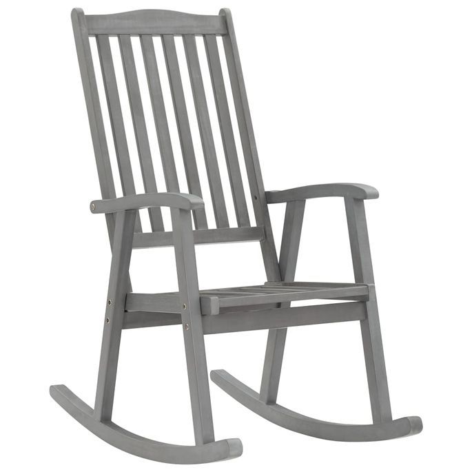 Chaise à bascule avec coussin Gris Bois d'acacia massif 7 - Photo n°2