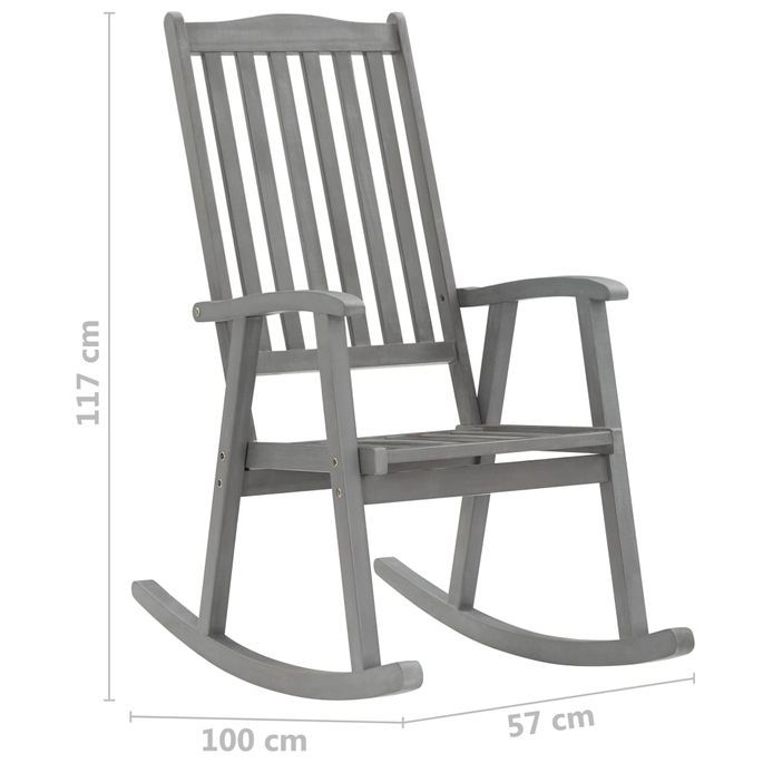 Chaise à bascule avec coussin Gris Bois d'acacia massif 5 - Photo n°9