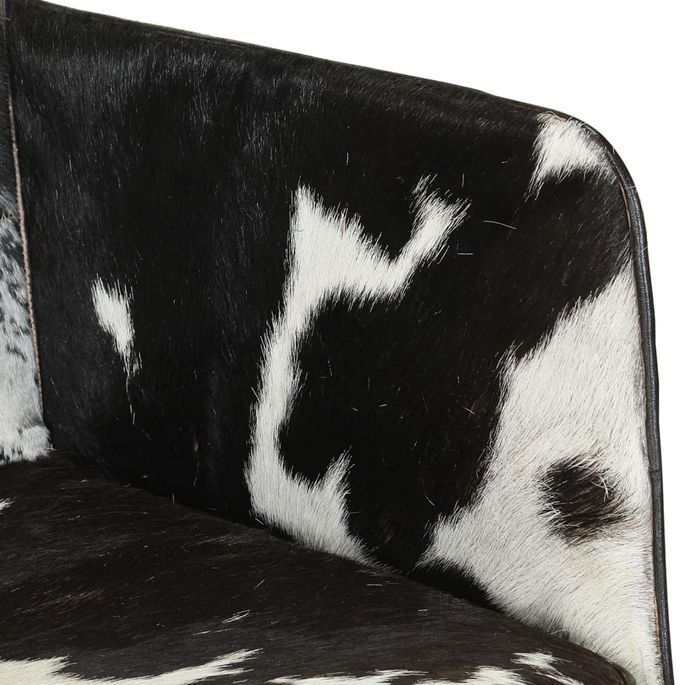 Chaise à bascule avec repose-pied Noir Cuir véritable - Photo n°7