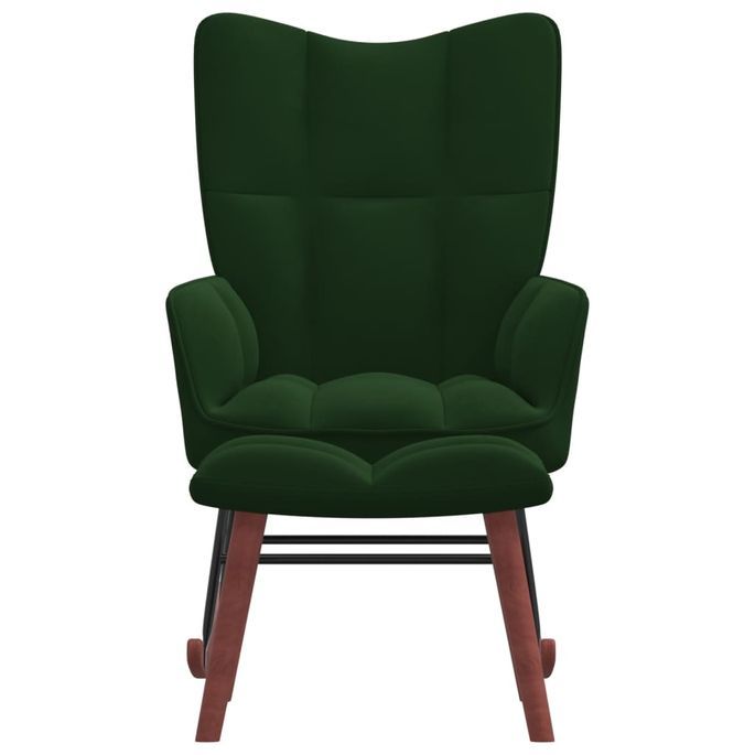Chaise à bascule avec repose-pied Vert foncé Velours 2 - Photo n°2