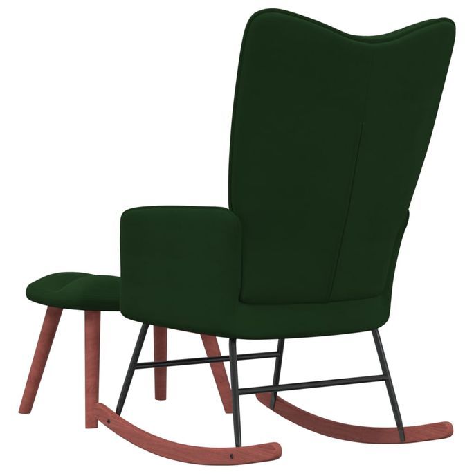 Chaise à bascule avec repose-pied Vert foncé Velours 2 - Photo n°4