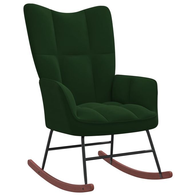Chaise à bascule avec repose-pied Vert foncé Velours 2 - Photo n°5
