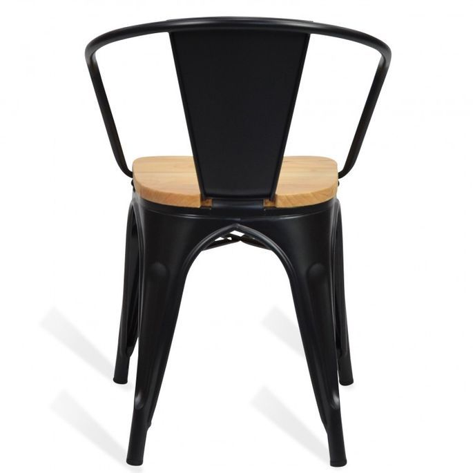 Chaise avec accoudoirs industrielle acier noir et bois massif clair Woody - Photo n°3