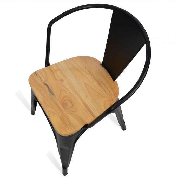 Chaise avec accoudoirs industrielle acier noir et bois massif clair Woody - Photo n°6