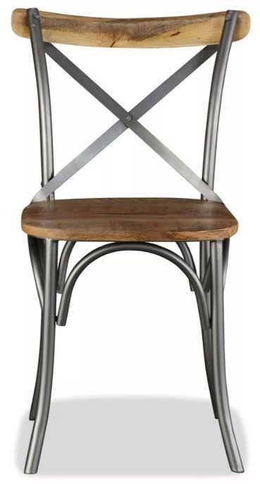 Chaise de cuisine bois vintage massif clair et métal gris Tiphen - Lot de 2 - Photo n°2