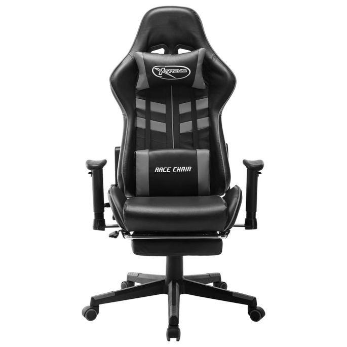 Chaise de jeu avec repose-pied Noir et gris Cuir artificiel - Photo n°2