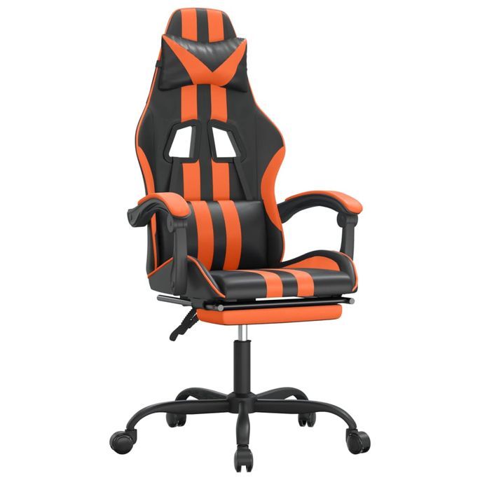 Chaise de jeu avec repose-pied Noir et orange Similicuir - Photo n°2