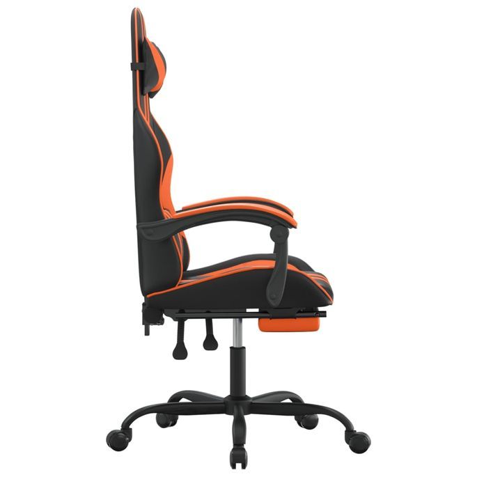 Chaise de jeu avec repose-pied Noir et orange Similicuir - Photo n°4