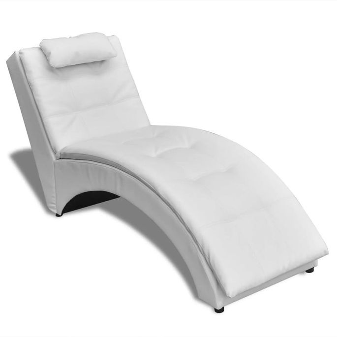 Chaise longue avec oreiller Blanc Similicuir - Photo n°1