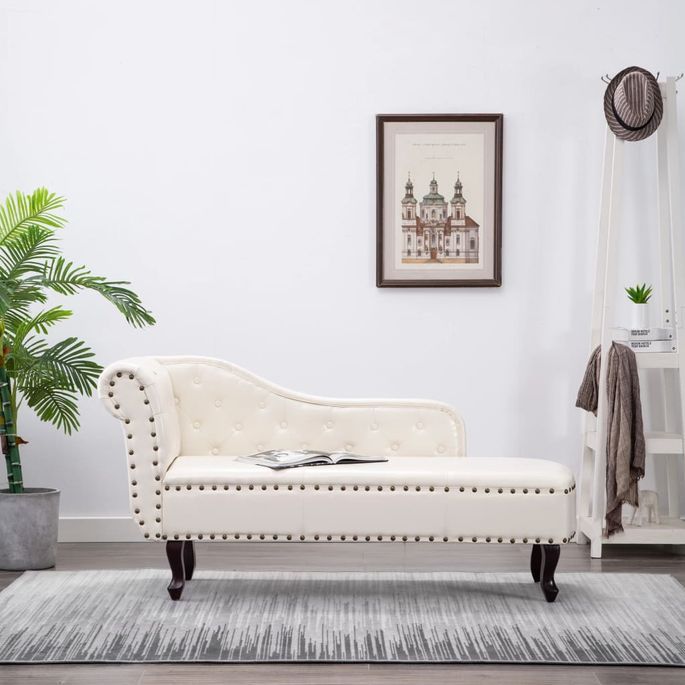 Chaise longue Blanc crème Similicuir - Photo n°2