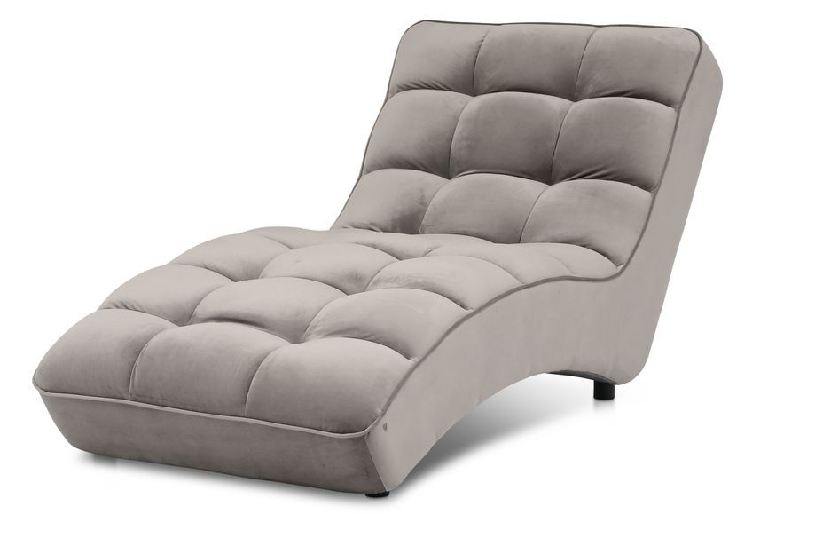 Chaise longue d'intérieur design tissu gris capitonné Rikal - Photo n°1