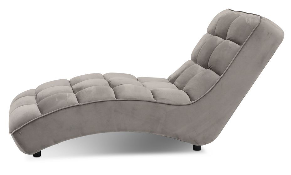 Chaise longue d'intérieur design tissu gris capitonné Rikal - Photo n°2