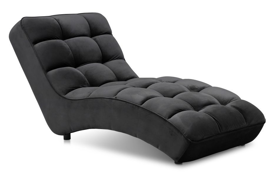 Chaise longue d'intérieur design velours noir capitonné Rikal - Photo n°1