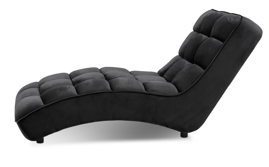 Chaise longue d'intérieur design velours noir capitonné Rikal - Photo n°2