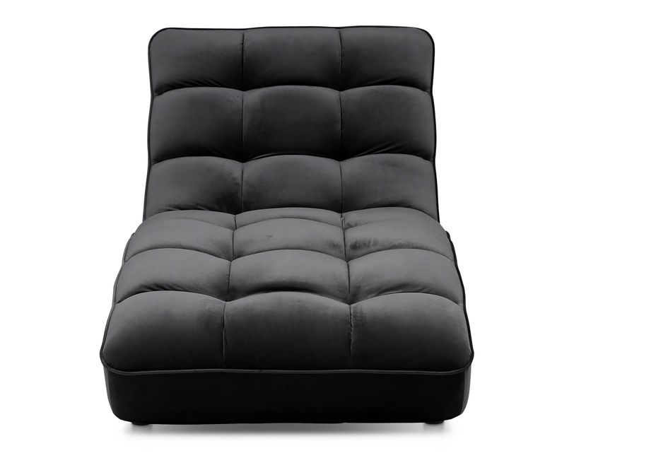 Chaise longue d'intérieur design velours noir capitonné Rikal - Photo n°5