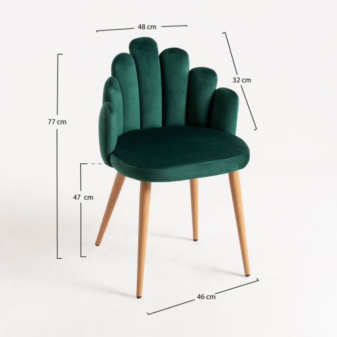 Chaise originale velours vert et pieds métal naturel Achille - Lot de 2 ...