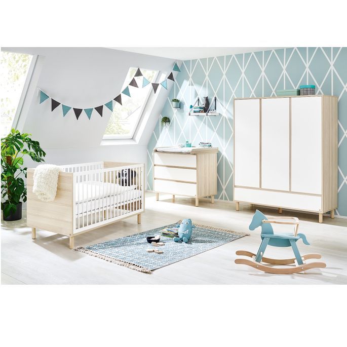 Chambre Bebe 3 Pieces Bois Massif Blanc Et Frene Flow 70x140 Cm Lestendances Fr