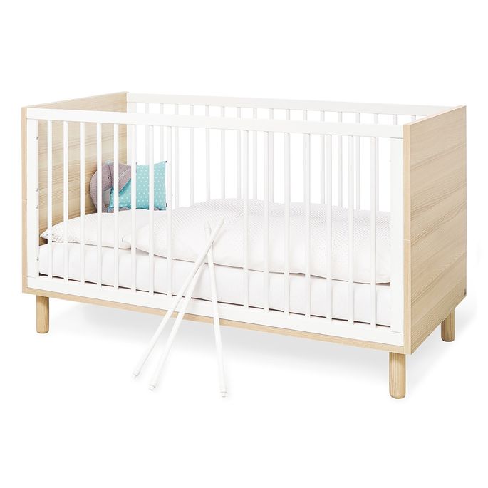 Chambre Bebe 3 Pieces Bois Massif Blanc Et Frene Flow 70x140 Cm Lestendances Fr