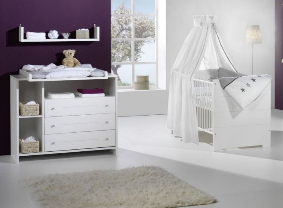 Schardt Chambre Bebe Eco Stripe Lit 70x140 Cm Et Commode A Langer Bois Laque Blanc Lestendances Fr