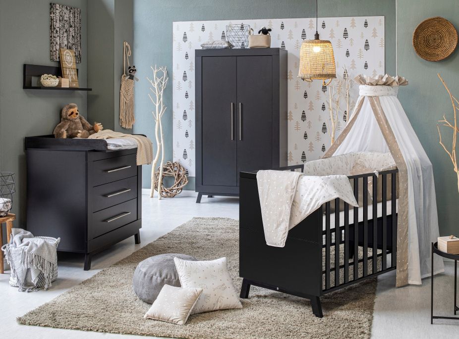Schardt Chambre Bebe Miami Lit Evolutif 70x140 Cm Commode Et Armoire 2 Portes Bois Noir Lestendances Fr