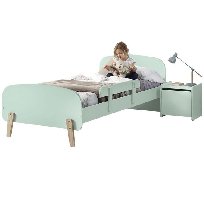 Vipack Chambre Enfant 2 Pieces Lit Et Chevet Bois Laque Vert Et Pin Clair Kiddy 90x0 Cm Lestendances Fr