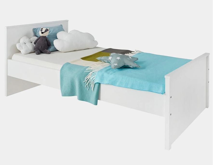 Chambre enfant Leone lit 90x200 cm avec chevet et armoire et bureau mélaminé blanc - Photo n°4