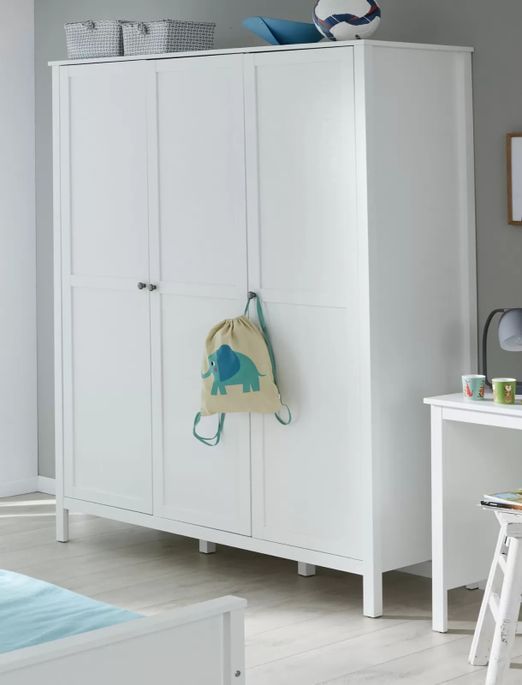 Chambre enfant Leone lit 90x200 cm avec chevet et armoire et bureau mélaminé blanc - Photo n°5