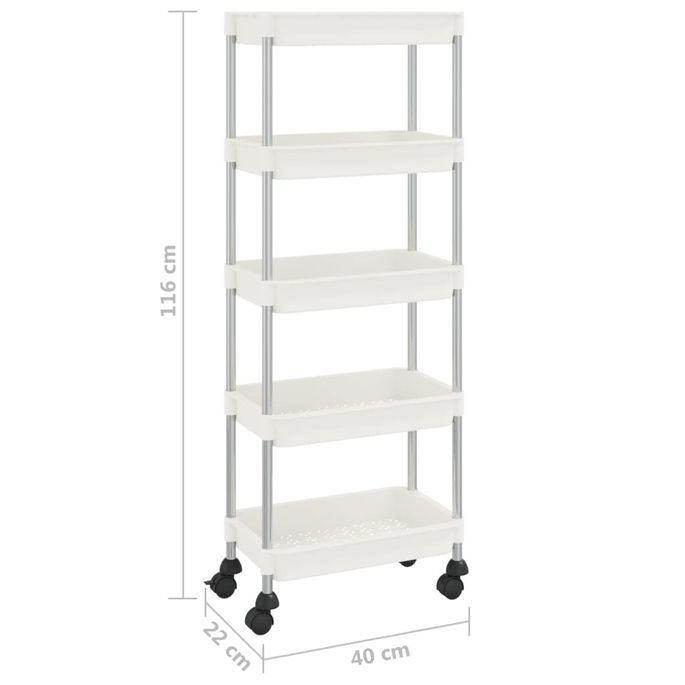 Chariot de cuisine 5 niveaux Blanc 40x22x116 cm Fer et ABS - Photo n°7