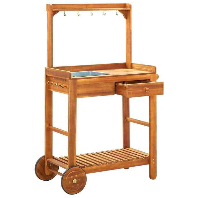 Chariot de cuisine de jardin Bois d'acacia 92x43,5x141,5 cm - Photo n°2
