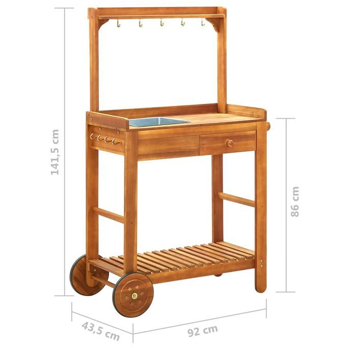 Chariot de cuisine de jardin Bois d'acacia 92x43,5x141,5 cm - Photo n°11