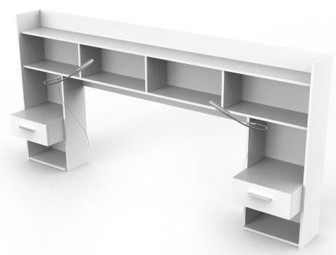 Ensemble lit adulte 140x190/200 cm + Rangement avec Liseuse LEDS - Décor blanc mat - Photo n°7