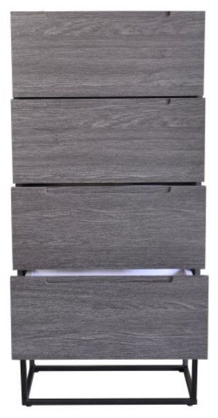 Chiffonnier 4 tiroirs bois laqué gris foncé et métal noir Logan - Photo n°3