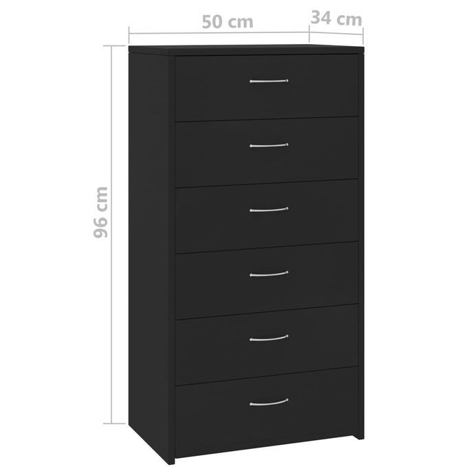 Chiffonnier 6 tiroirs Noir 50x34x96 cm - Photo n°6