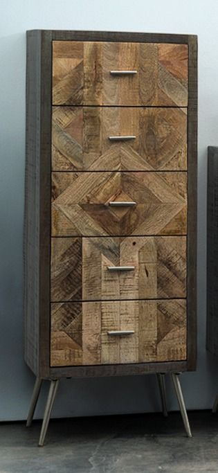 Chiffonnier en bois foncé et clair 5 tiroirs Naty L 45 cm - Photo n°2