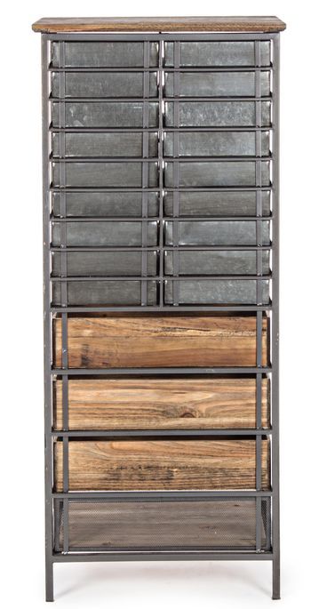 Chiffonnier industriel acier argent et bois de pin 22 tiroirs Vitrak 53 cm - Photo n°4